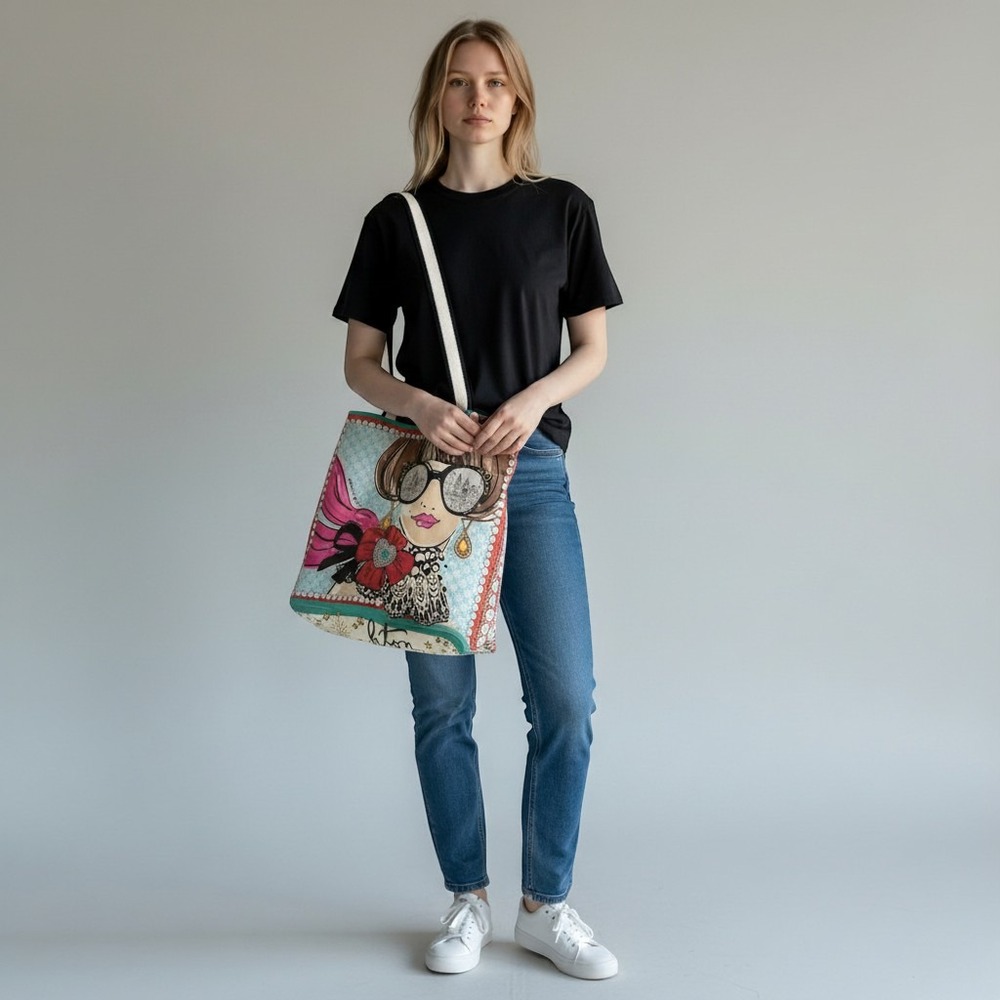 Brighton Tote Bag Womens Large Multicolor Good Peace Love Jewels Canvas Graphic
